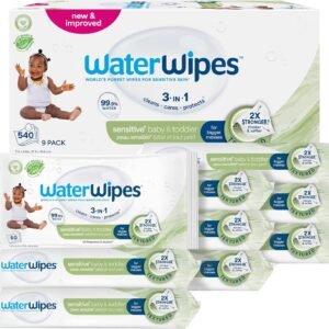 WaterWipes Sensitive+ Baby & Toddler Wipes, 3-In-1 Cleans, Cares, Protects, 99.9% Water, Textured Clean, Unscented & Hypoallergenic, 540 Count (Pack of 9)