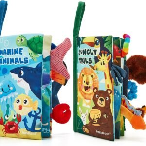 hahaland Baby Toys 0-6 Months – Crinkle Books for Babies 2-Pack, Soft Cloth Sensory Touch Feel Baby Book 6-12 Months Infant Montessori Toys 0-3 Month Newborn Baby Boys Gifts 3-6 Months Travel Toys