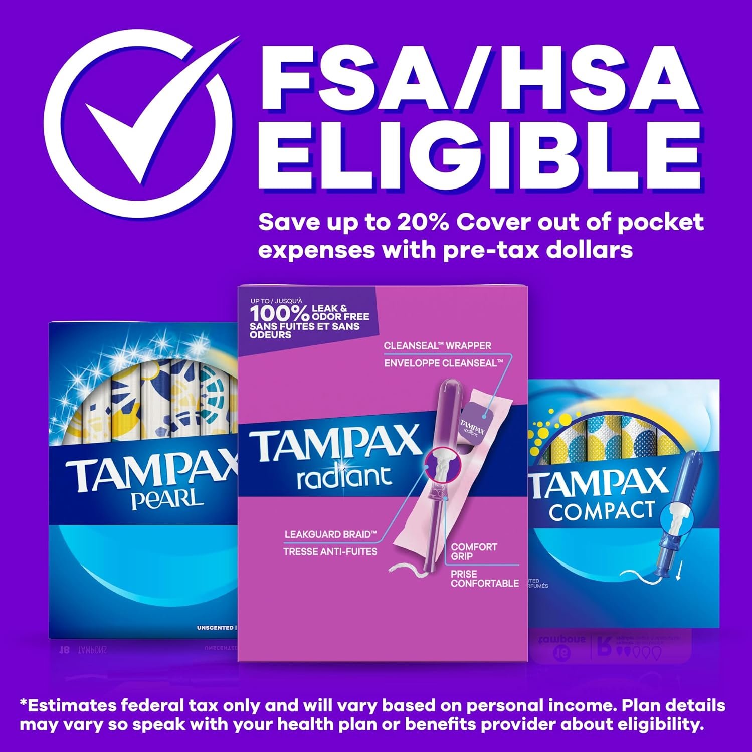 Tampax Radiant Tampons for Women Multipack, with LeakGuard Braid, Regular/Super Absorbency, Unscented, 84 Count (3 Packs of 28), Packaging May Vary - Image 12