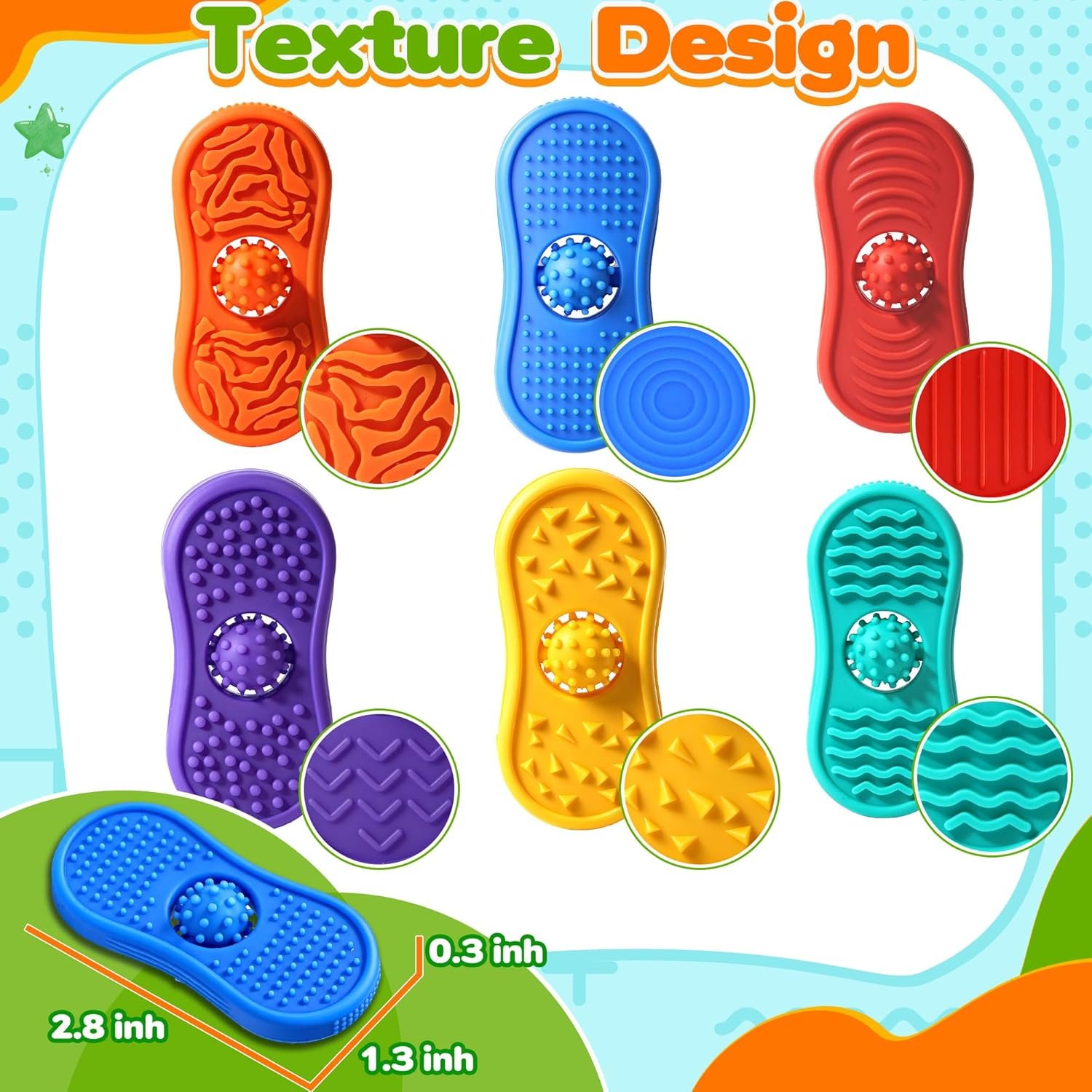 Sensory Fidget Toys For Kids 6 Pack Silicone Worry Stones for Autism & ADHD Calming Down Quiet Figette Classroom Must Have Stress Toys for Anxiety Relief Office Desk Toy Set Easter Basket Stuffer Gift - Image 2