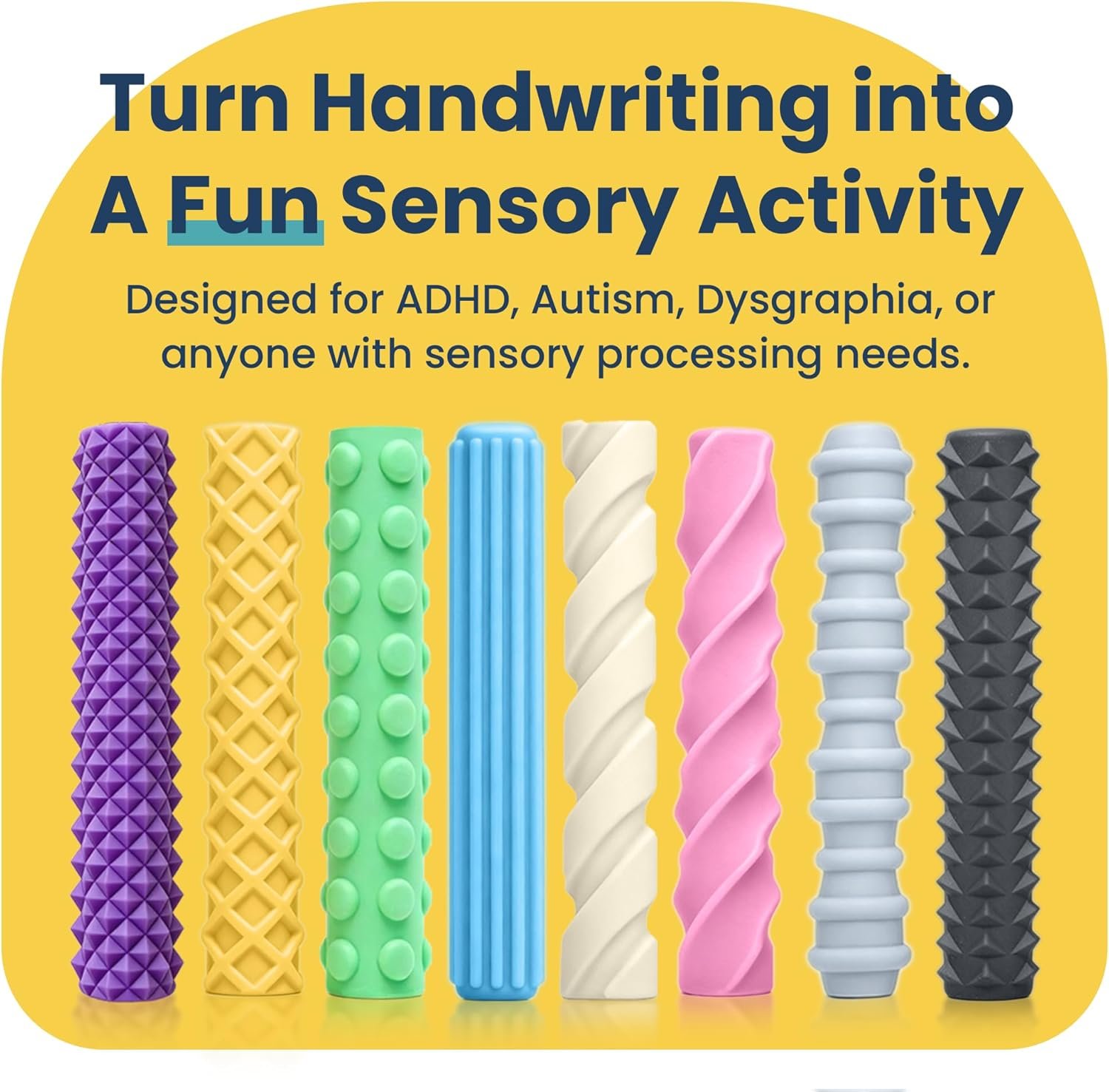 8-Pack Sensory Fidget Pencil Grips for Kids & Adults with ADHD, Autism & Arthritis – Textured Quiet Fidget Toys for Focus, Anxiety Relief & Handwriting Support at Classroom, Home or Work - Image 2