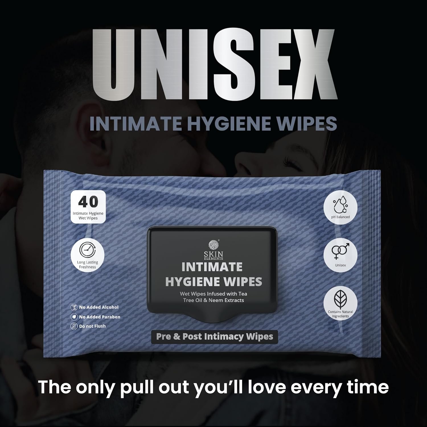 Skin Elements Intimate Hygiene Wipes | Unisex | pH Balanced Wet Wipes | Tea Tree Oil & Neem Extracts | 40 Intimate Hygiene Wet Wipes | Pre and Post Intimacy - Image 2