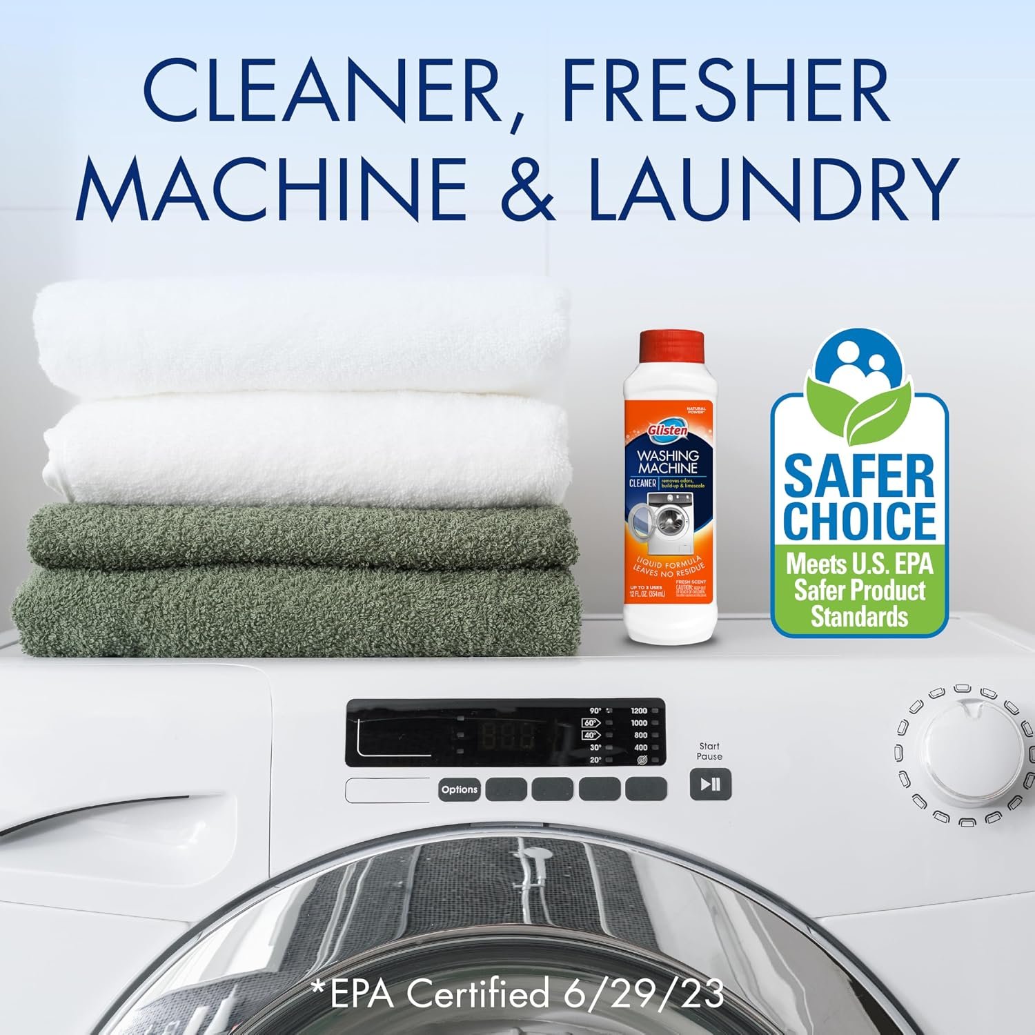Glisten Washing Machine Cleaner, Helps Remove Odor, Buildup, and Limescale, Fresh Scent, Made in the USA, 12 Ounce Bottle, 3-Pack - Image 6