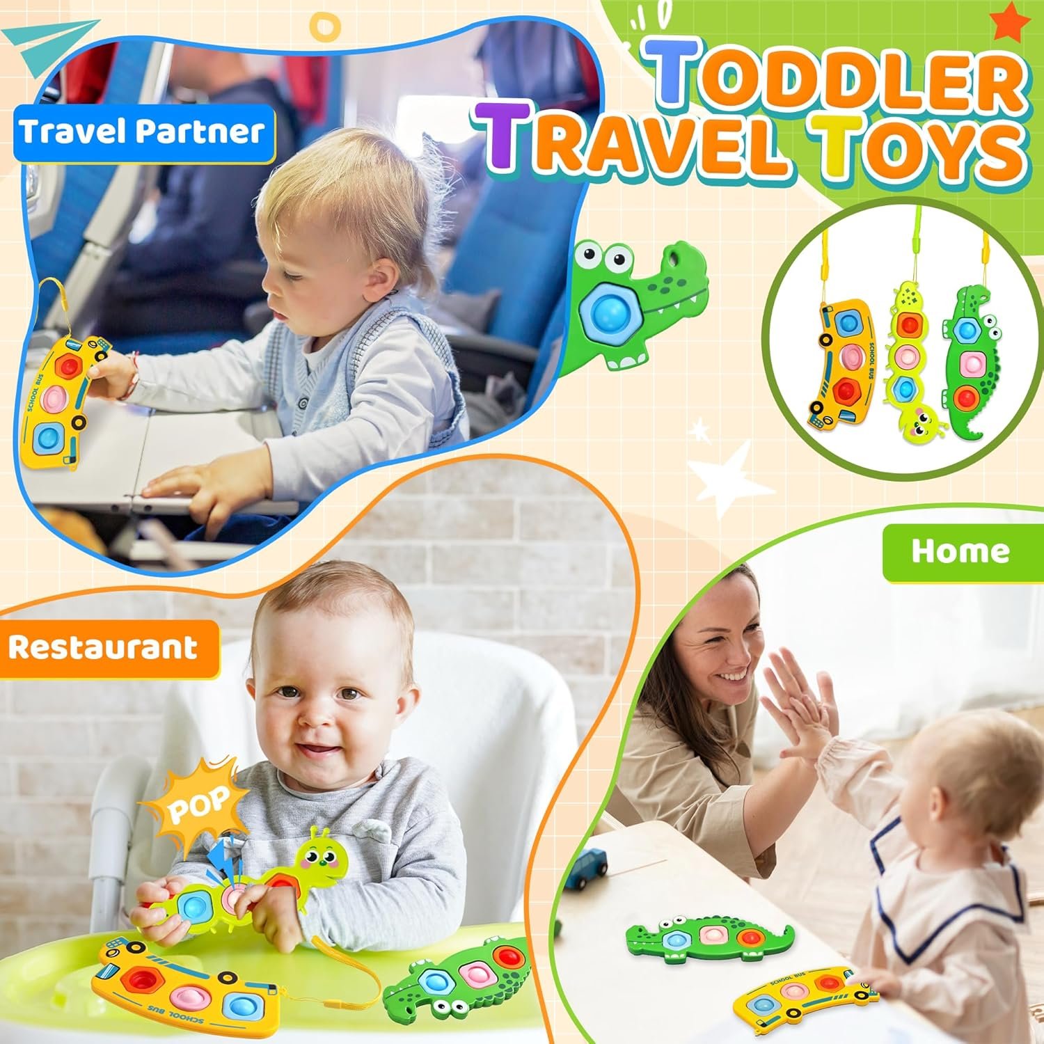 3PC Fidget Popper Sensory Toys Airplane Travel Activities for Toddlers Goodie Bags Pop It Fidget Toys for 12+ Month Babies 1 2 3 Year Old Girls Boys Valentine Gift Easter Basket Stuffer Gift - Image 3