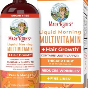 MARYRUTH’S Liquid Multivitamin + Hair Growth | Clinically Tested in Women for Thicker Hair & Facial Wrinkles | Biotin 10000mcg | Lustriva Hair Growth Supplements | Skin Care | Ages 18+ | 30 Fl Oz