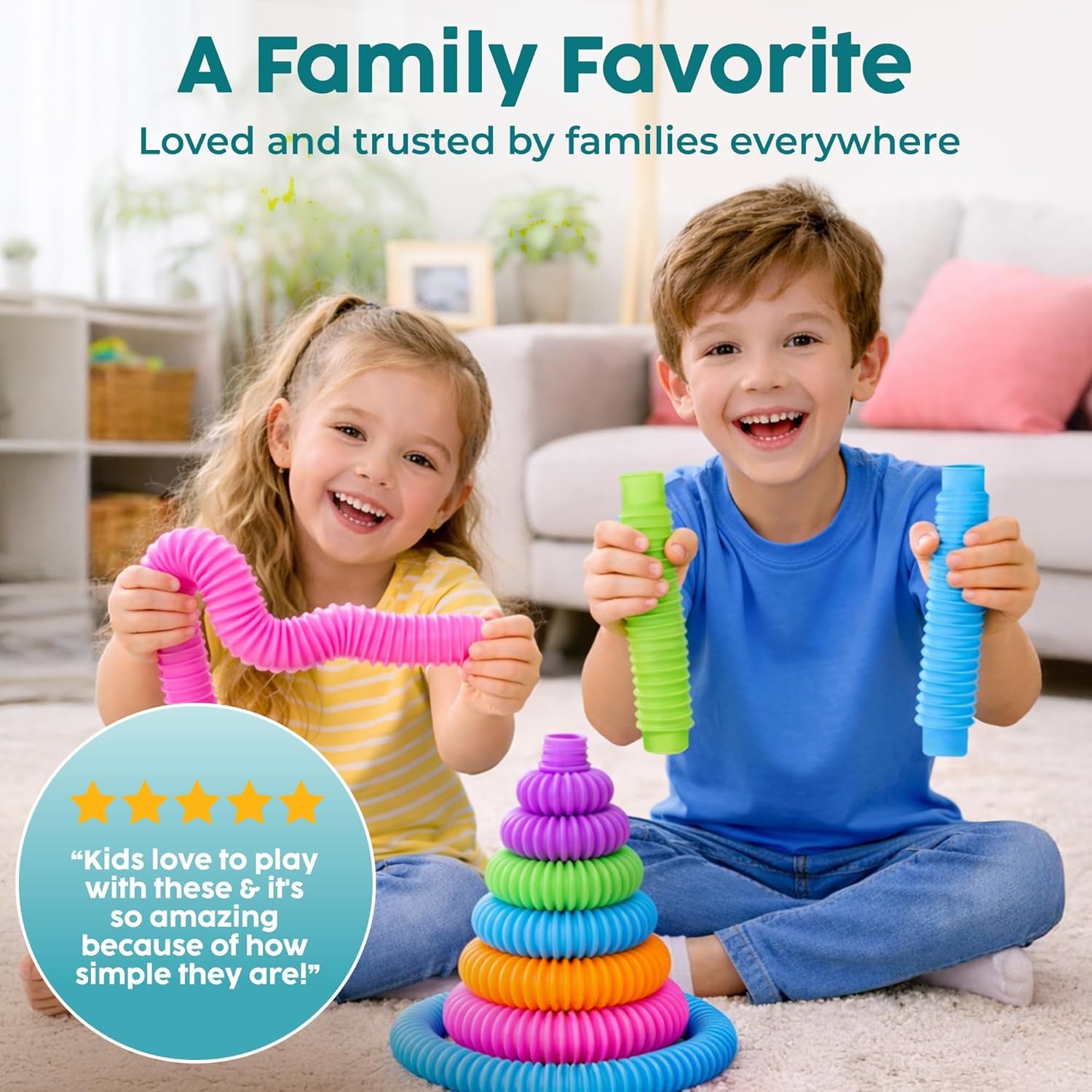 BUNMO Pop Tubes - Sensory Toys - Fidget Toys - Imaginative Play & Stimulating Creative Learning - Hours of Fun for Kids - Tons of Ways to Play - Non-Mouthable Toy 3+ - 4 Pack Large - Image 8