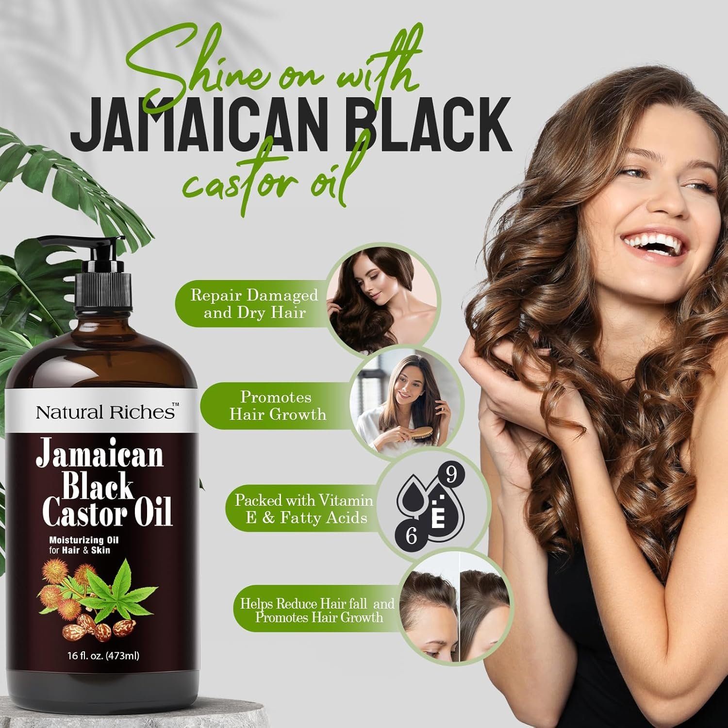 Natural Riches Jamaican Black Castor Oil Glass Bottle Pure Organic Cold Pressed for Hair Growth Skin Care for Dry Skin Conditioning Eyebrows Eyelashes Scalp and Nail Moisturizes & Repairs 16fl.oz. - Image 4