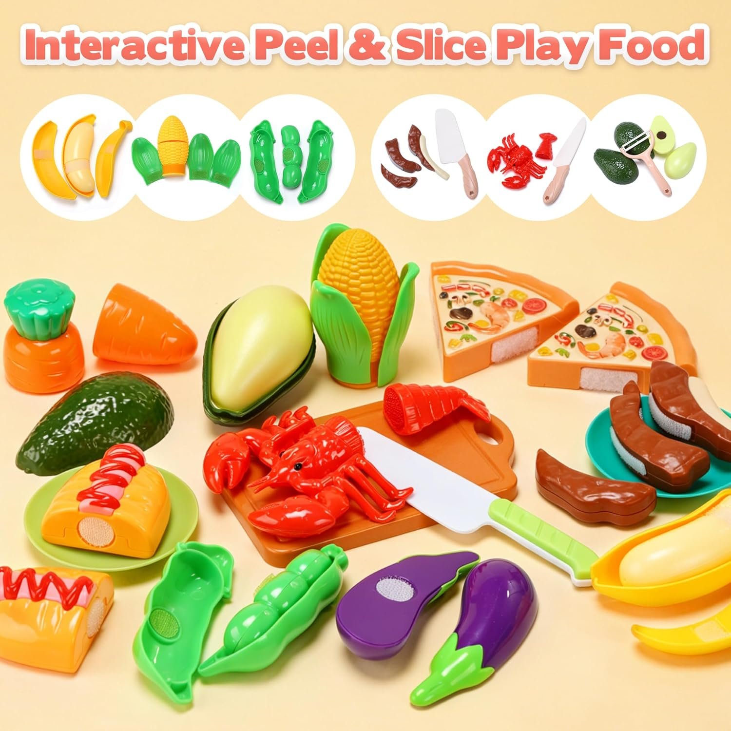CUTE STONE Kids Kitchen Playset, 45PCS Pretend Cooking Toy Set with Play Pots & Pans, Pressure Cooker, Play Food, Cooking Utensils & Shopping Basket, Toy Kitchen Accessories Gift for Boys Girls - Image 3