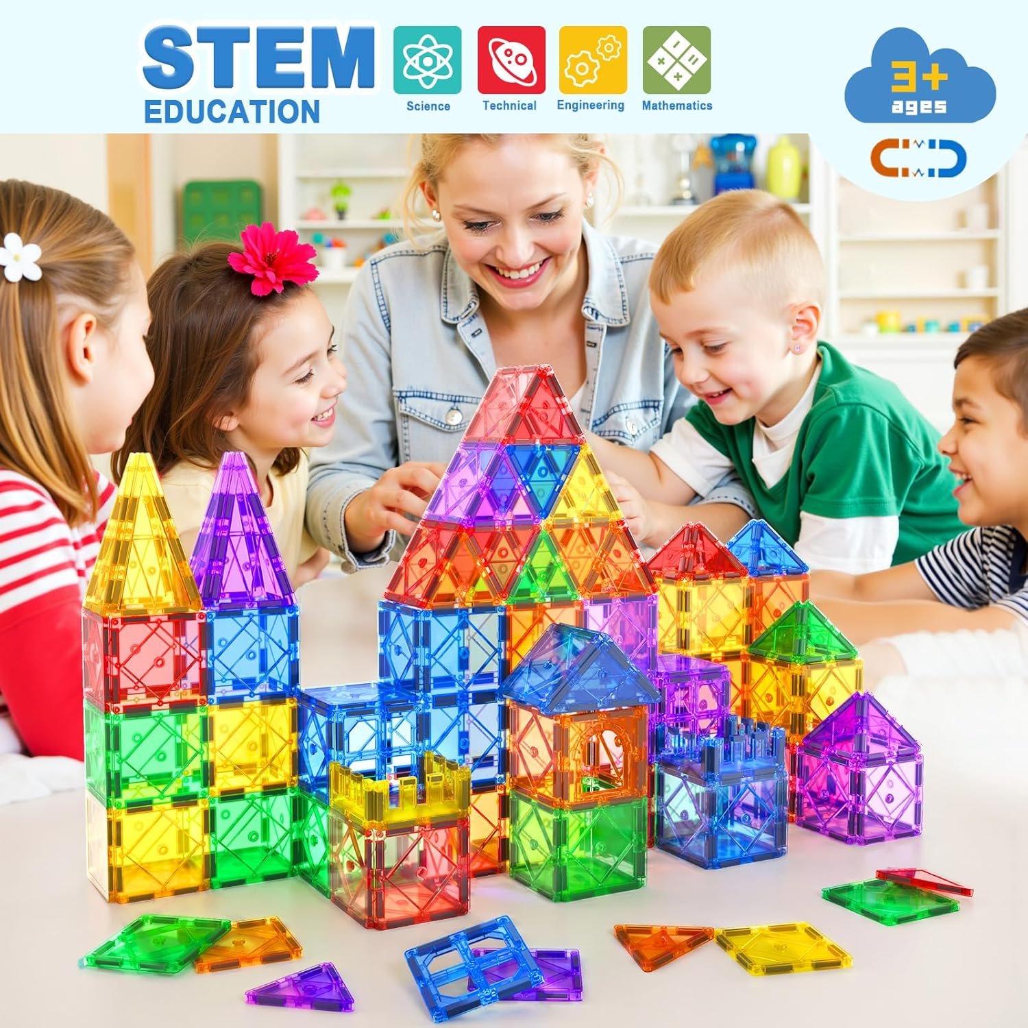 Soyee 102PCS Magnetic Tiles Building Blocks Stem Toys for 3+ Year Old Boys Girls Montessori Toys Toddler Kids Gifts Parents Approved Sensory Toys - Image 6