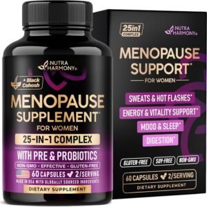 Menopause Supplements for Women – Dong Quai, Black Cohosh, Pre & Probiotics – Sweats & Hot Flashes Relief – Digestion, Sleep & Mood Support – 25-in-1 Perimenopause Complex – Lab Tested – 60 Capsules