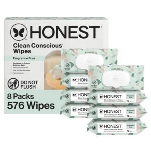 The Honest Company Baby Wipes for Sensitive Skin, Hypoallergenic, Fragrance-Free, Multi-Use, Geo Mood Design, 576 Count (8 Packs of 72)