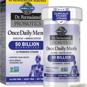Garden of Life Probiotics for Men, Dr Formulated 50 Billion CFU 15 Probiotics for Digestive Health + Organic Prebiotic Fiber, Colon & Immune Support, Daily Gas Relief, Shelf Stable, 30 Capsules