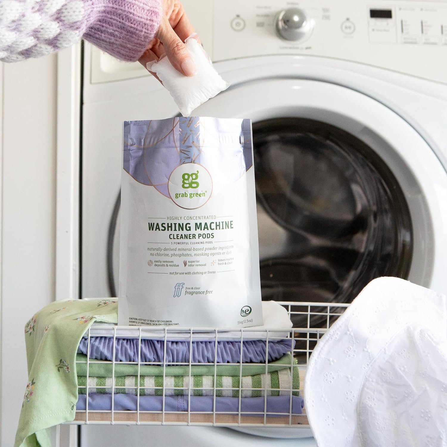 Grab Green Washing Machine Cleaner Pods - Fragrance Free Eco Treatment Packs, 5 Count - Image 6
