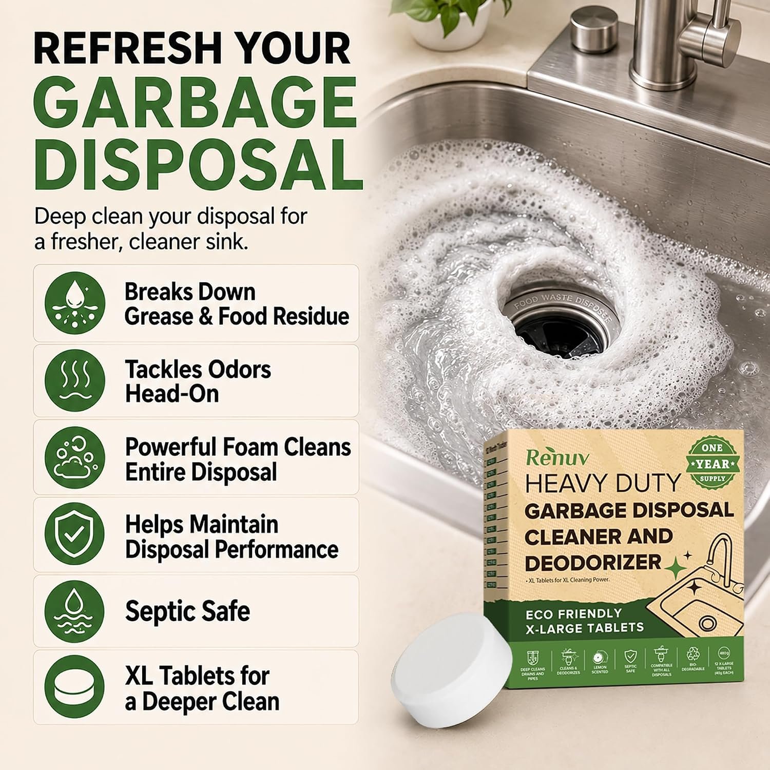 Renuv® Washing Machine + Dishwasher + Garbage Disposal Cleaner Bundle | Heavy Duty Home Appliance Deep Cleaning, Descaling, Deodorizing - Image 8