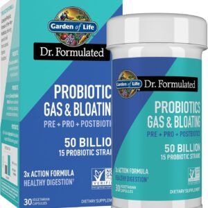 Garden of Life Dr. Formulated Pre, Post & Probiotics Gas & Bloating Once Daily 3-in-1 Complete Prebiotics, Postbiotics & Probiotics – 50 Billion CFU, Non-GMO, Gluten-Free, 30 Day Supply
