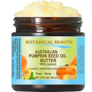 Botanical Beauty PUMPKIN SEED OIL BUTTER Australian Natural VIRGIN UNREFINED RAW for Face, Skin, Damaged Hair, Lip, Nails (2 Fl Oz)