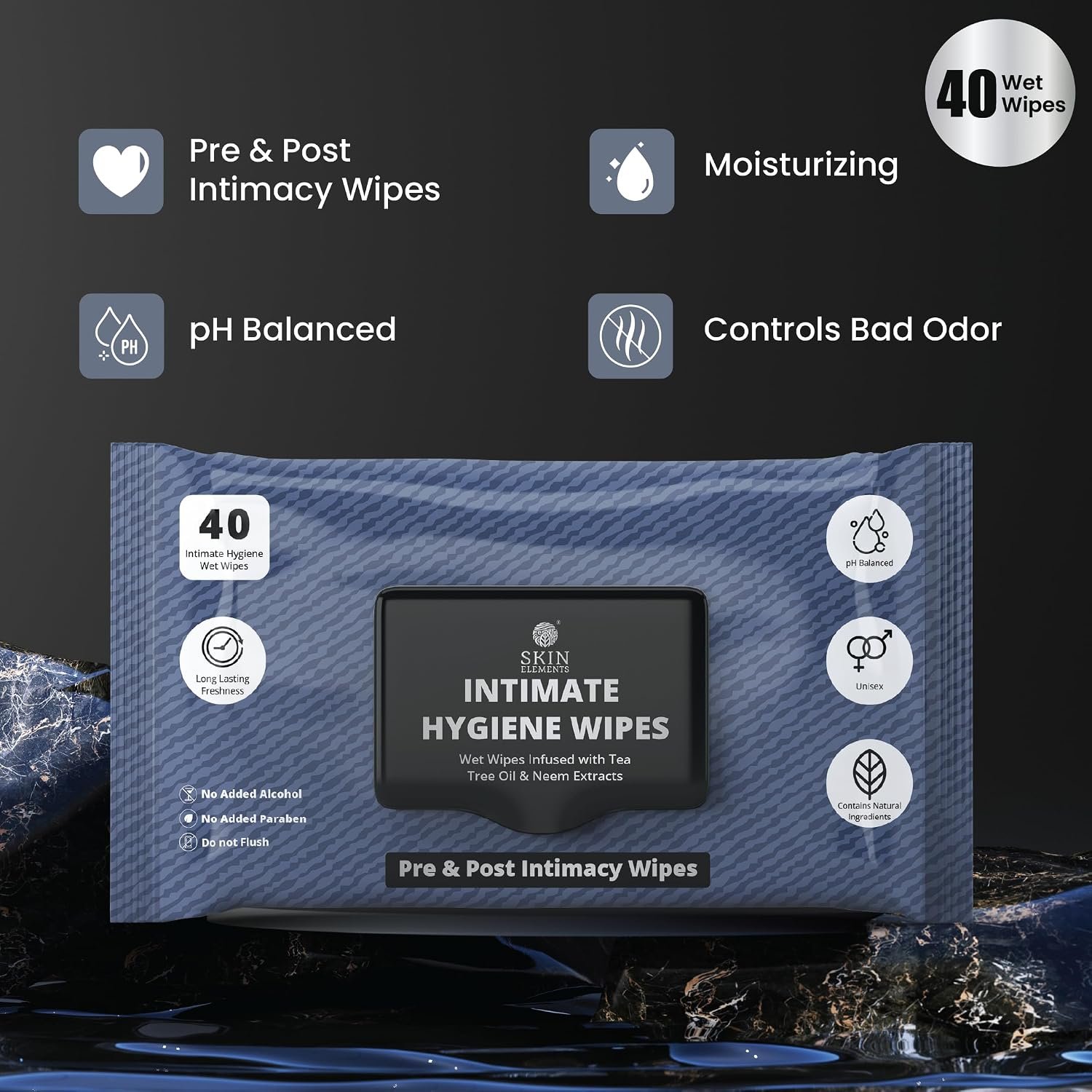 Skin Elements Intimate Hygiene Wipes | Unisex | pH Balanced Wet Wipes | Tea Tree Oil & Neem Extracts | 40 Intimate Hygiene Wet Wipes | Pre and Post Intimacy - Image 4
