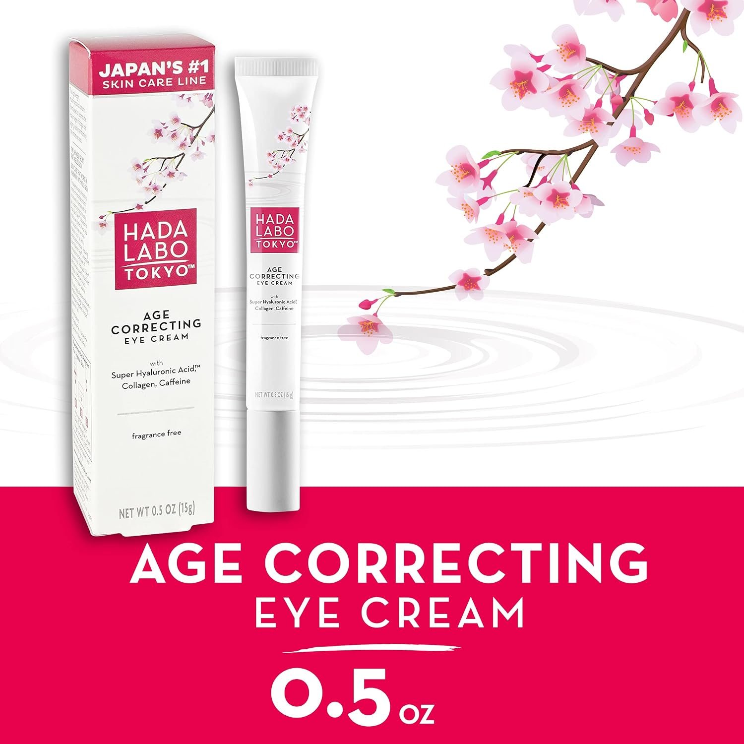 Hada Labo Tokyo Age Correcting Eye Cream, Anti-Aging Super Hyaluronic Acid, Collagen & Caffeine Reduce Wrinkles, Dark Circles & Under Eye Puffiness, Lift, Firm & Brighten Eyes, 0.5 oz - Image 2