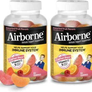 Airborne 750mg Vitamin C Gummies for Adults, Immune Support Supplement with Powerful Antioxidants Vitamins A C & E – 2x63ct Bottles (126 Gummies), Assorted Fruit Flavor