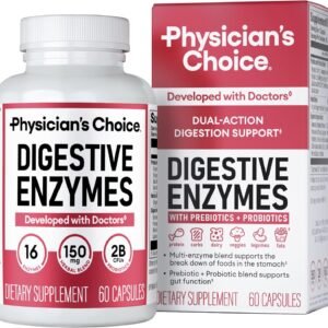 Physician’s CHOICE Digestive Enzymes for Bloating & Digestion – Fast-Acting 16 Enzyme Formula with Organic Prebiotics & Probiotics for Gut & Digestive Health – Meal Time Discomfort Relief – 60 CT