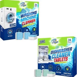 Washing Machine & Dishwasher Cleaner Tablets – 48-Pack Bundle Compatible with Front Loader Top Loader & He Machines and all Dishwashers Removes Buildup Lime Scales and residues – Septic Safe