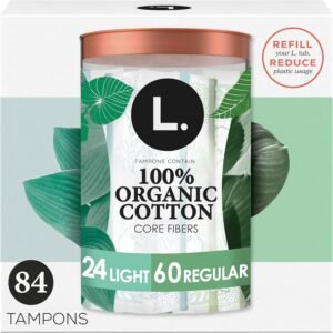L. Cotton Tampons Light/Regular Absorbency Multipack, Contains an Organic Cotton Core, Made Without Synthetic Pesticides, or Fragrances, 84 Count