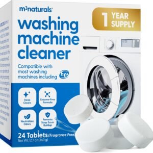 M3 Deep Cleaning Washing Machine Cleaner for Front & Top Load | 24 Fragrance-Free Washer Cleaner and Deodorizer | 1-Year Supply Septic Safe Tablets