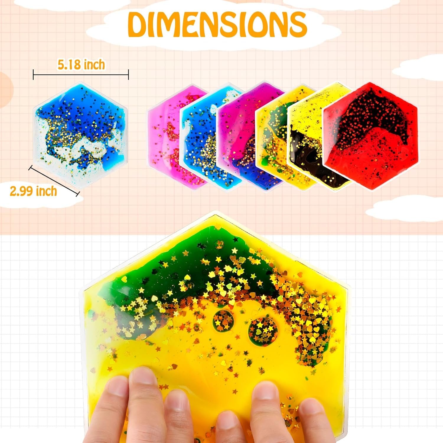 Onyoloy Sensory Soft Gel Liquid Toys - Hexagon Sensory Motion Fidget for Autism Kids, Stress Relief & Focus, Home School Therapy Travel Toys (6 Pack) - Image 2