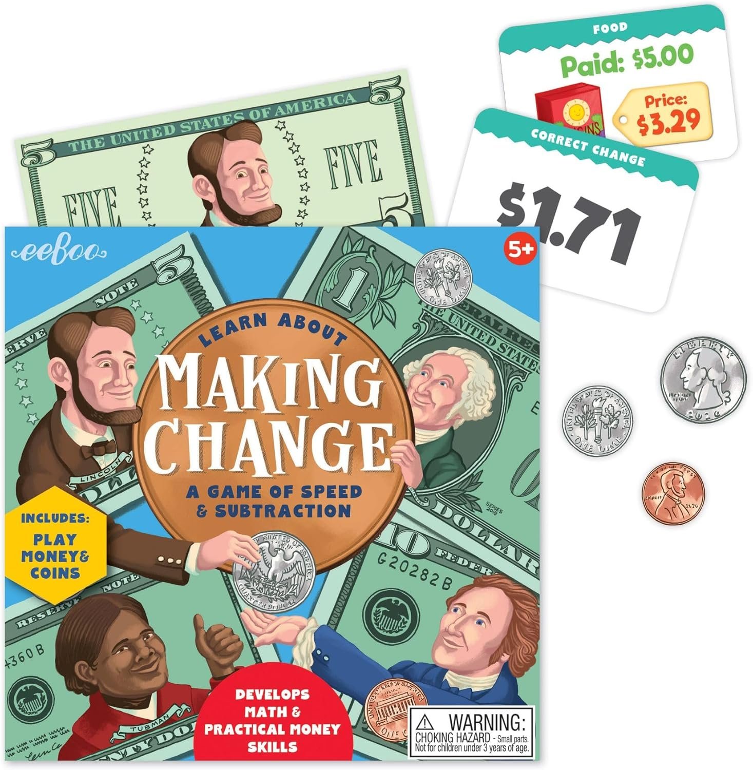 eeBoo: Making Change Game, 50 Item Cards with Play Money, Develop Math and Practical Money Skills, Perfect for Ages 5 and up - Image 2