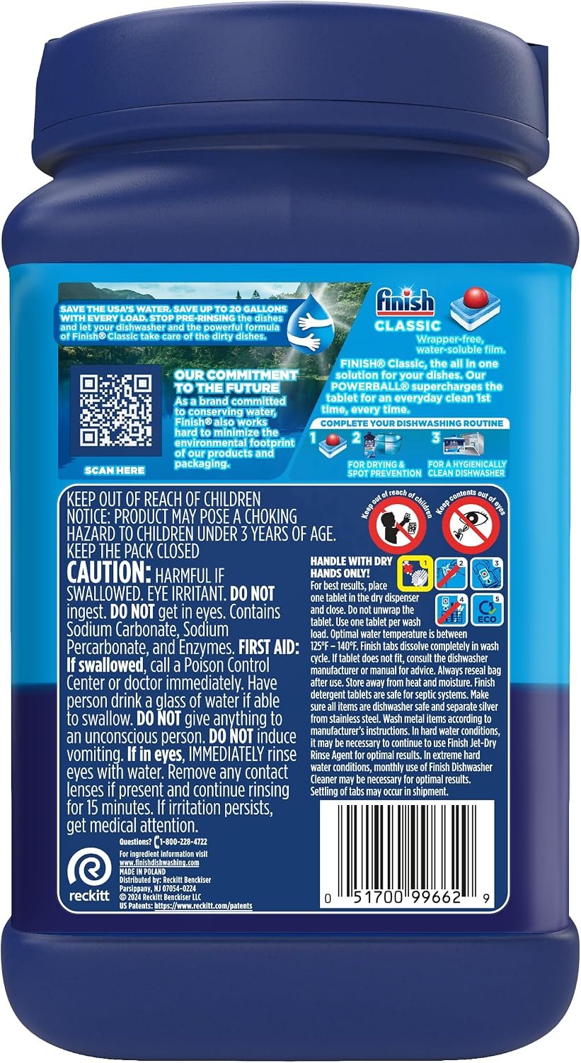 Finish Classic Dishwasher Pods, No Pre-Rinse Dishwasher Detergent Soap For Clean & Shine Everyday with Grease Fighting Power, 84 Count - Image 8