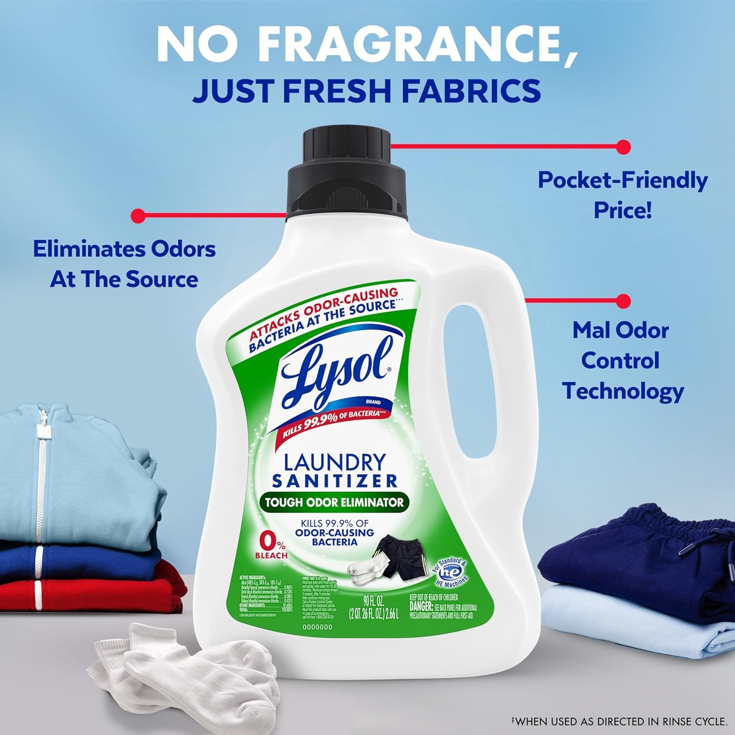 Lysol Tough Odor Eliminator Laundry Sanitizer Additive, Sanitizing Liquid for Gym Clothes and Activewear, 0% Bleach, Eliminates Odor Causing Bacteria, 90oz - Image 9