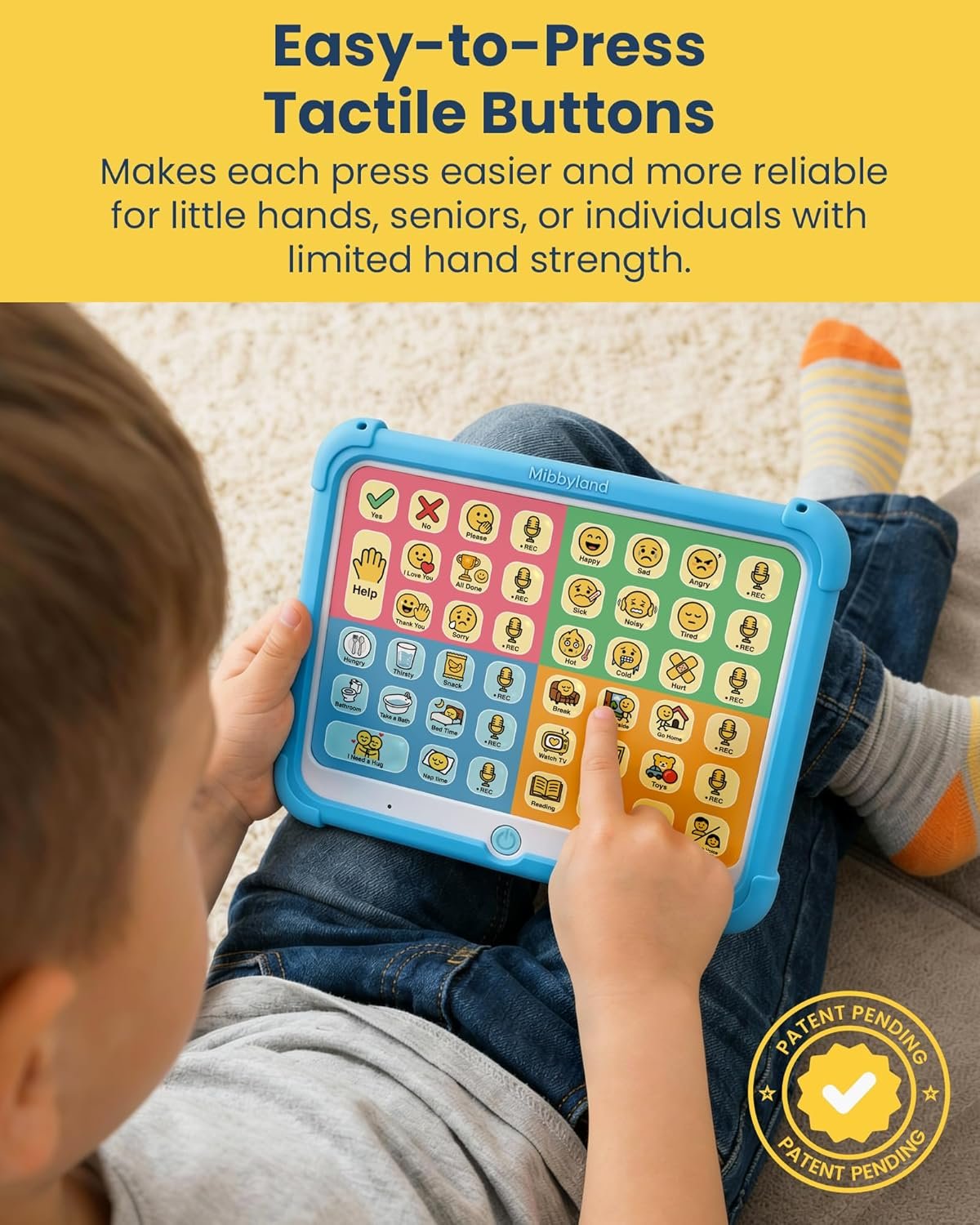 MibbyTalk AAC Device for Autism & Nonverbal Kids and Adults, Communication Tool for Home & School Use and Speech Therapy – 32 Preset Buttons, 11 Recordable Buttons with Stickers, Silicone Case, Blue - Image 4