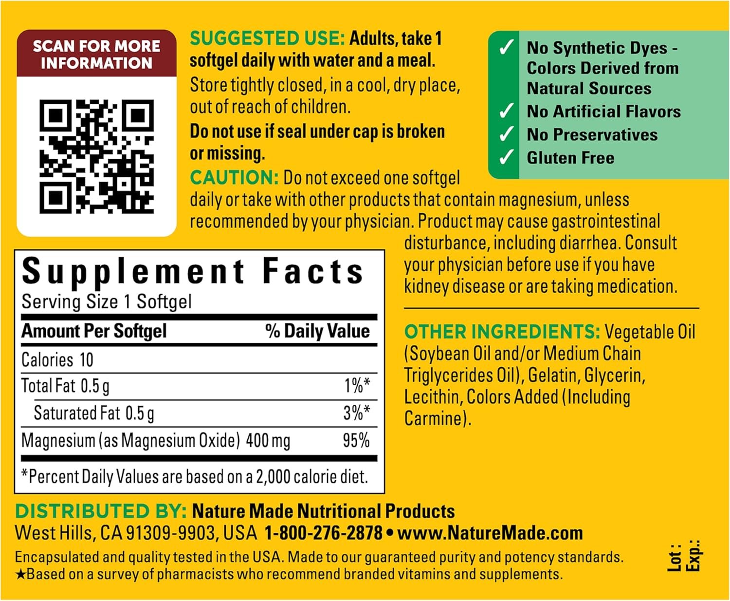 Nature Made Magnesium Oxide 400 mg Softgels, Extra Strength Magnesium Supplements for Men and Women, Support for Muscle, Nerve, Bone and Heart, 60 Day Supply - Image 7