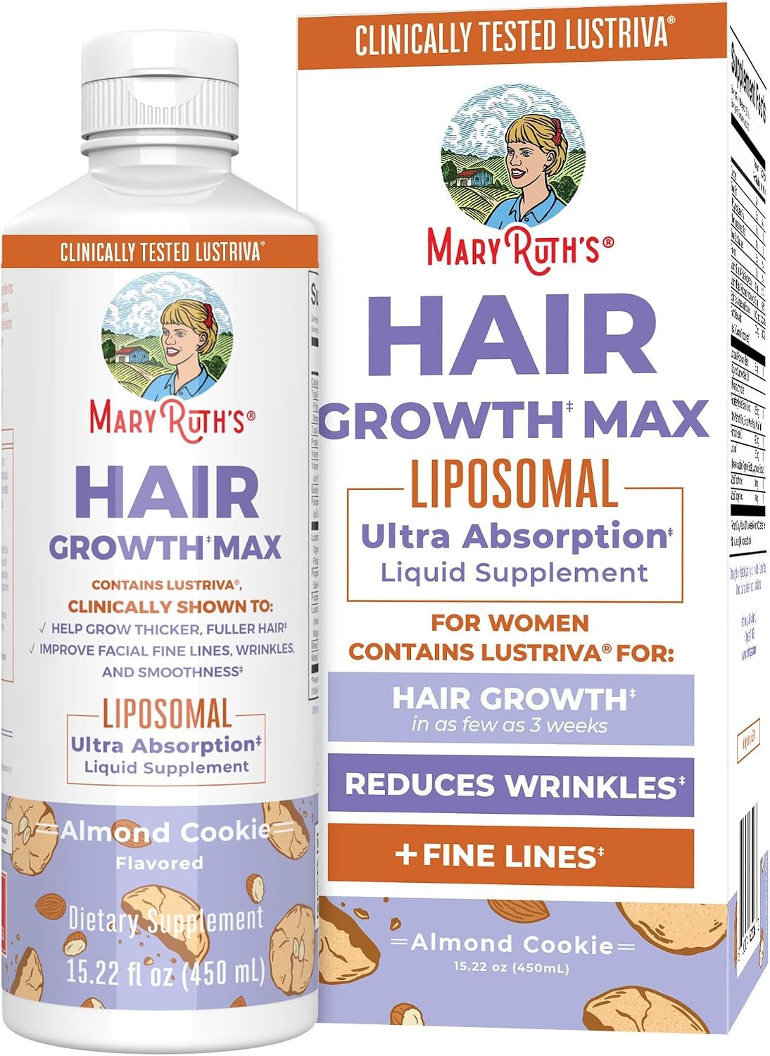 MaryRuth's Hair Growth Max Liposomal for Women | Lustriva® + Biotin 10000mcg + Pumpkin Seed Oil | Thicker Hair | Hair Care | Wrinkles, Fine Lines, Skin Care | Ages 18+ | CLP Certified | 15.22 Fl Oz