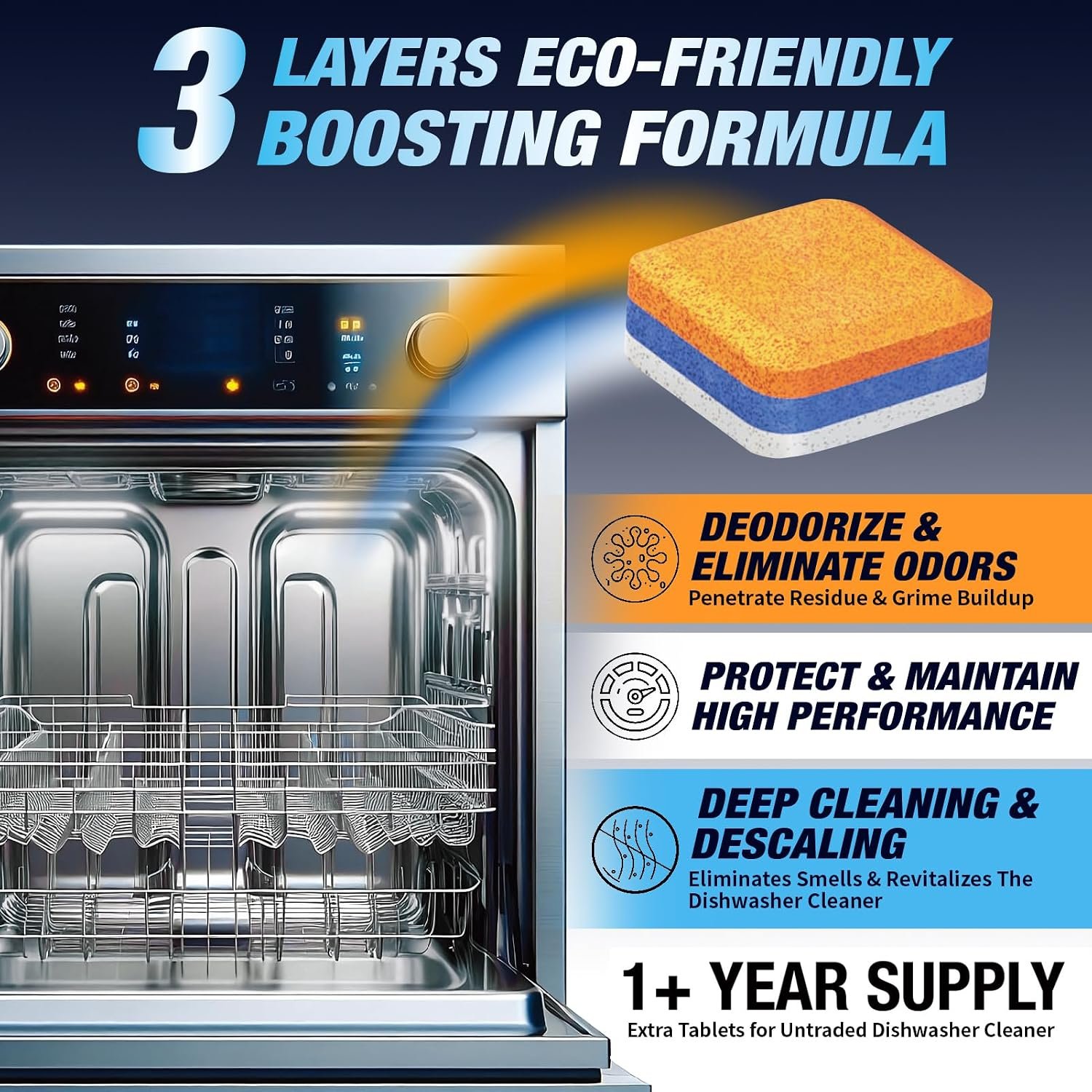 Dishwasher Cleaner Deodorizer Descaler Tablets - 28 Tabs - 1 Plus Year Supply - Extra Scented Deep Cleaning Sanitizer Pods - Remove Hard Water - Contain Citric Acid Heavy Duty Septic Safe - Citrus - Image 4