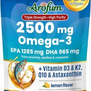 Omega 3 Fish Oil with Vitamin D3 K2 – 300 Lemon Flavored Burpless Softgels | High EPA & DHA rTG Formula with CoQ10 & Astaxanthin | Gluten-Free, Non-GMO
