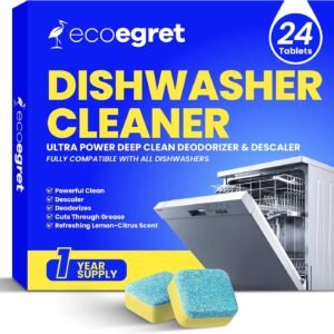 Dishwasher Cleaner Tablets (24 Count) – with Fresh Lemon Scent Dishwasher Cleaner and Deodorizer, Deep Cleans & Descales, Fits All Dishwashers, Septic Safe, 12 Month Supply