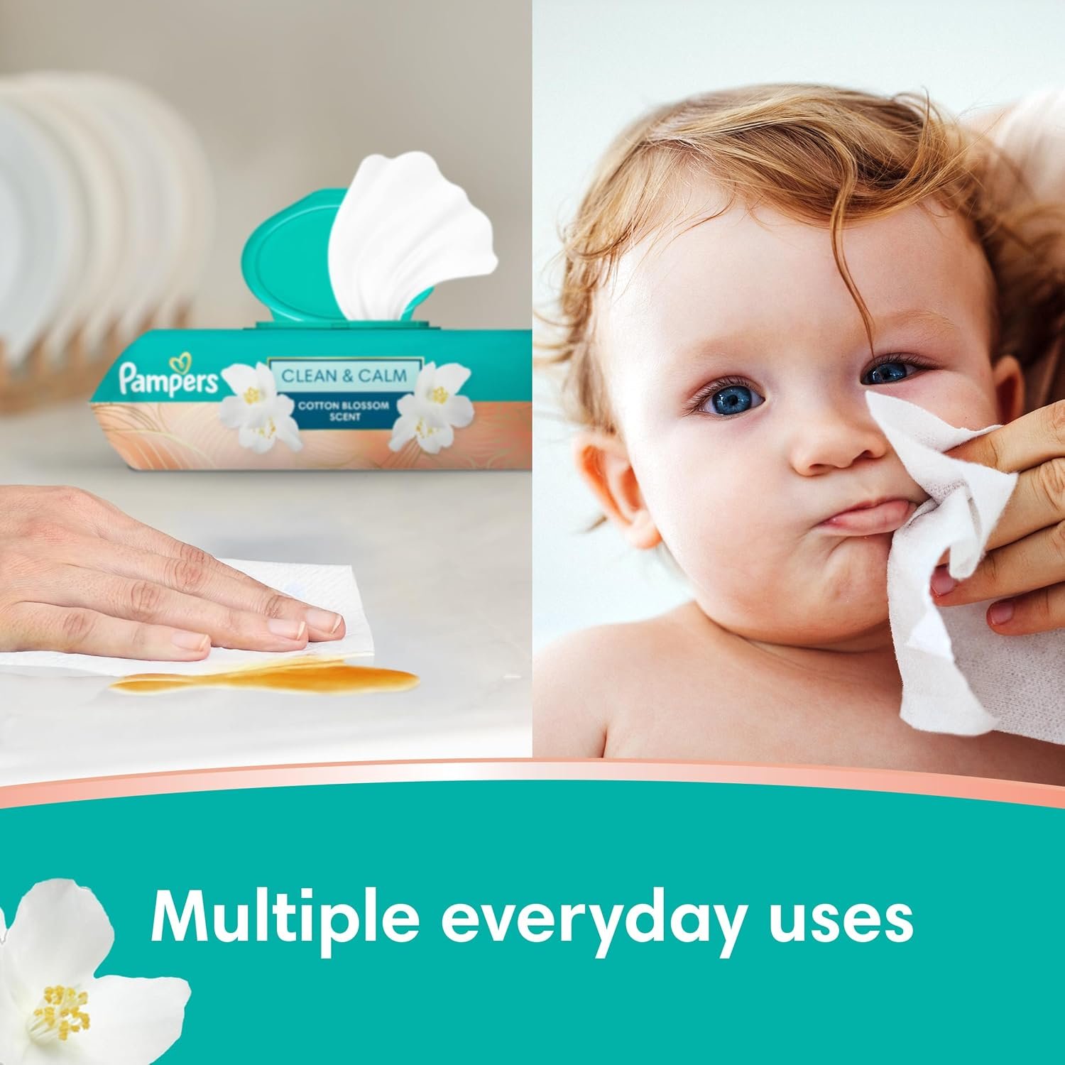 Pampers Wipes, Clean & Calm, Cotton Blossom Scent, 336 Wipes Total (6x Pop-Top Packs) - Image 2