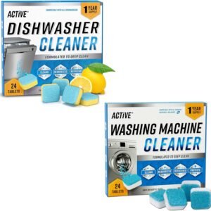 ACTIVE Washing Machine And Dishwasher Cleaning Tablets Bundle – Includes 12 Month Supply Dishwasher Cleaner Deodorizer & Washing Machine Descaler Deep Cleaning Tablets – 48 Tablet Set