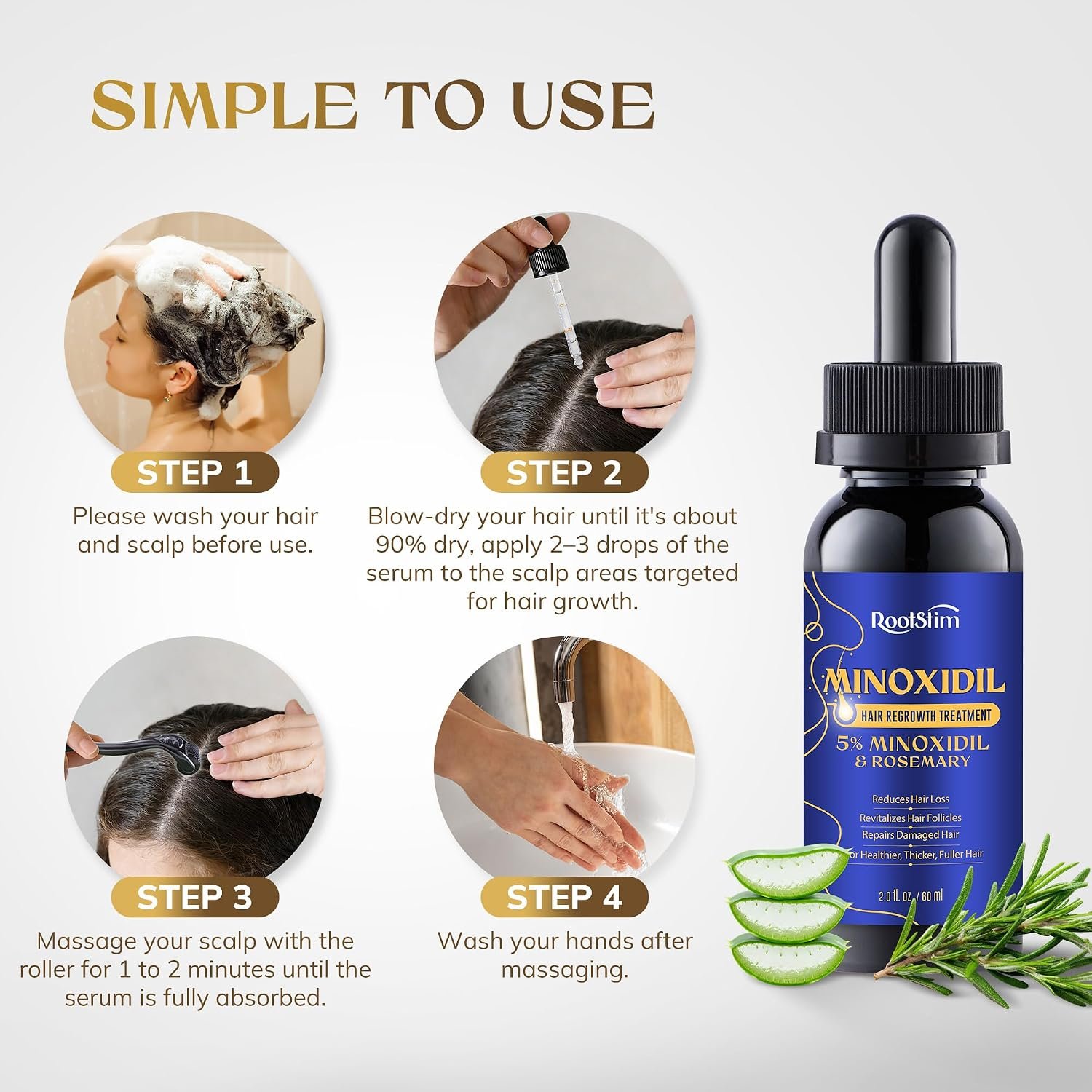 5% Minoxidil Hair Growth Serum for Men Women, with Rosemary &Biotin, Hair Loss Treatment Extract Support Thicker Fuller Healthier Hair Texture - 2 Fl Oz - Image 8