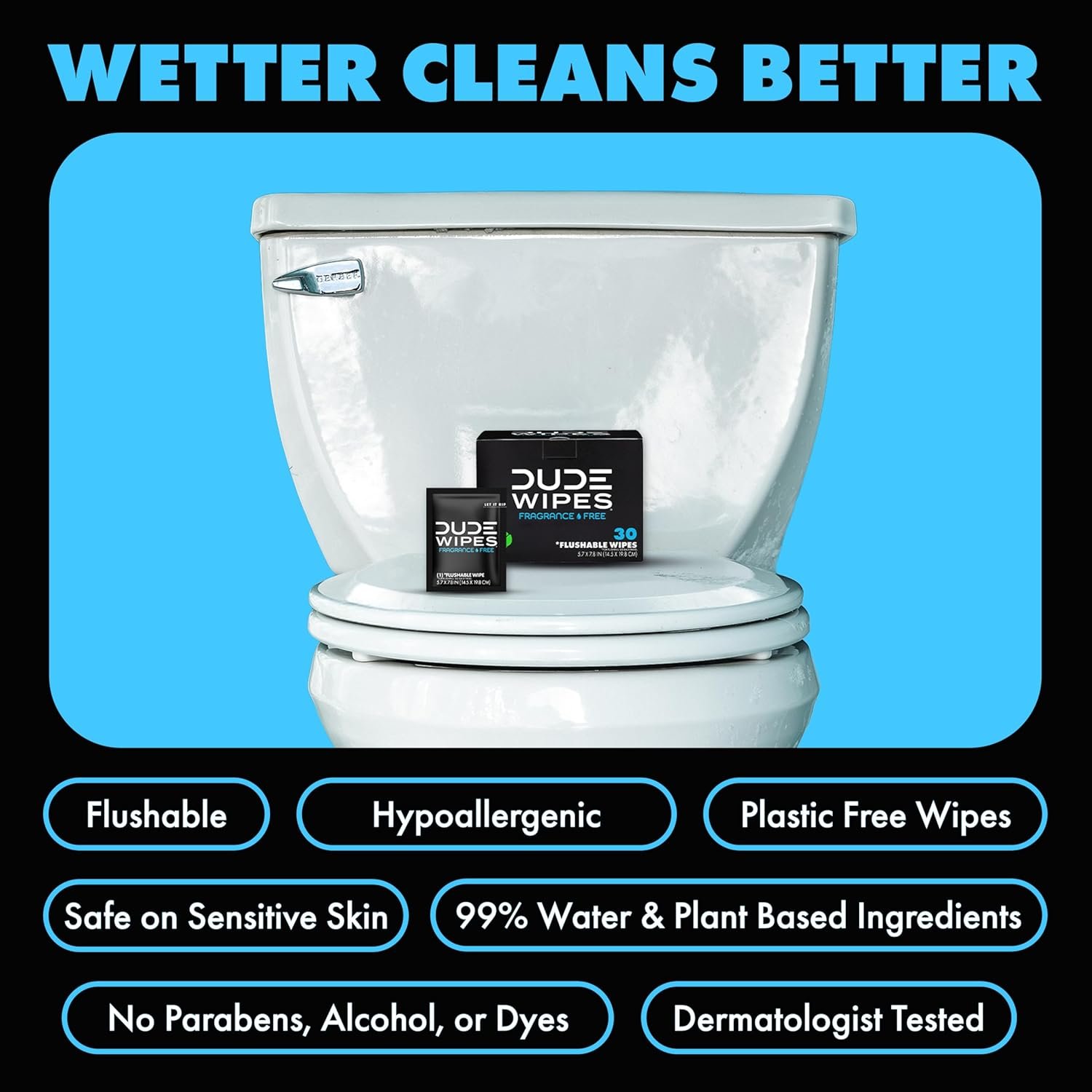 DUDE Wipes On-The-Go Unscented Travel Wipes - 30 Count (Individually Wrapped) - Extra-Large Adult Flushable Wipes for Sensitive Skin - Infused with Vitamin E and Aloe - Septic and Sewer Safe - Image 3