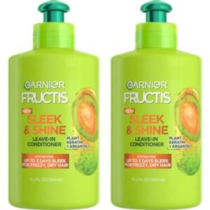 Garnier Fructis Sleek & Shine Leave-In Conditioner Cream, Anti-Frizz Hair Treatment with Plant Keratin + Argan Oil, Controls Frizz and Provides Smoothness For Frizzy, Dry Hair, 10.2 Fl Oz (Pack of 2)
