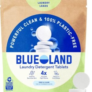 BLUELAND Laundry Detergent Tablets, 36 Count, Plastic-Free Eco-Friendly, Fragrance Free and Clear, Safe for Sensitive Skin, No Harsh Chemicals, Lifts Tough Stains and Odors
