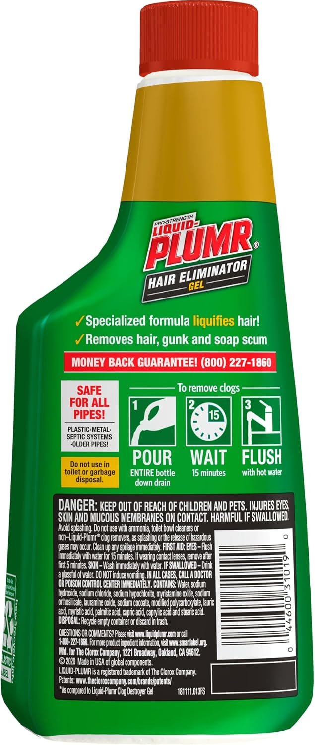Liquid-Plumr Pro-Strength Hair Eliminator Gel Clog Remover, Hair Clog Remover and Drain Opener, Safe for All Septic Systems and Pipes, 16 fl. oz. Bottle - Image 8