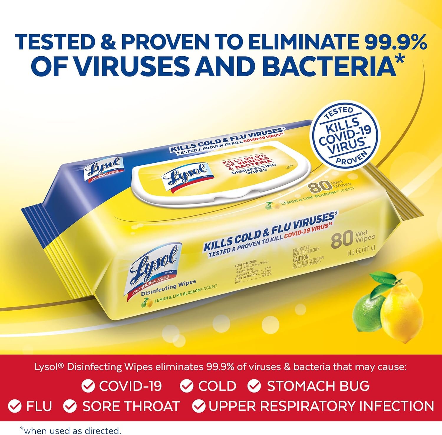 Lysol Disinfectant Handi-Pack Wipes, Multi-Surface Antibacterial Cleaning Wipes, for Disinfecting and Cleaning, Lemon and Lime Blossom, 480 Count (Pack of 6) - Image 3