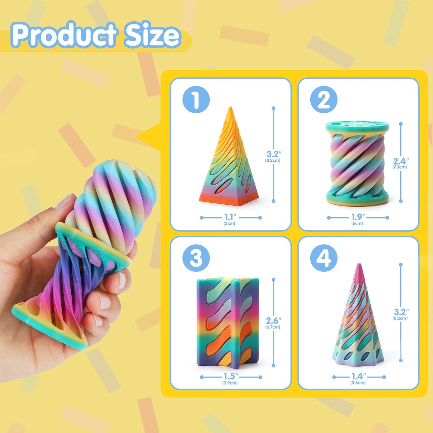 JOYIN 4 Pack Impossible Cone Fidget Toys, Pastel Color 3D Printed Spiral Cone Flexible Impossible Pyramid Passthrough Fidget Toys for Stress Relief, Kids Adults Gifts for Classroom - Image 2