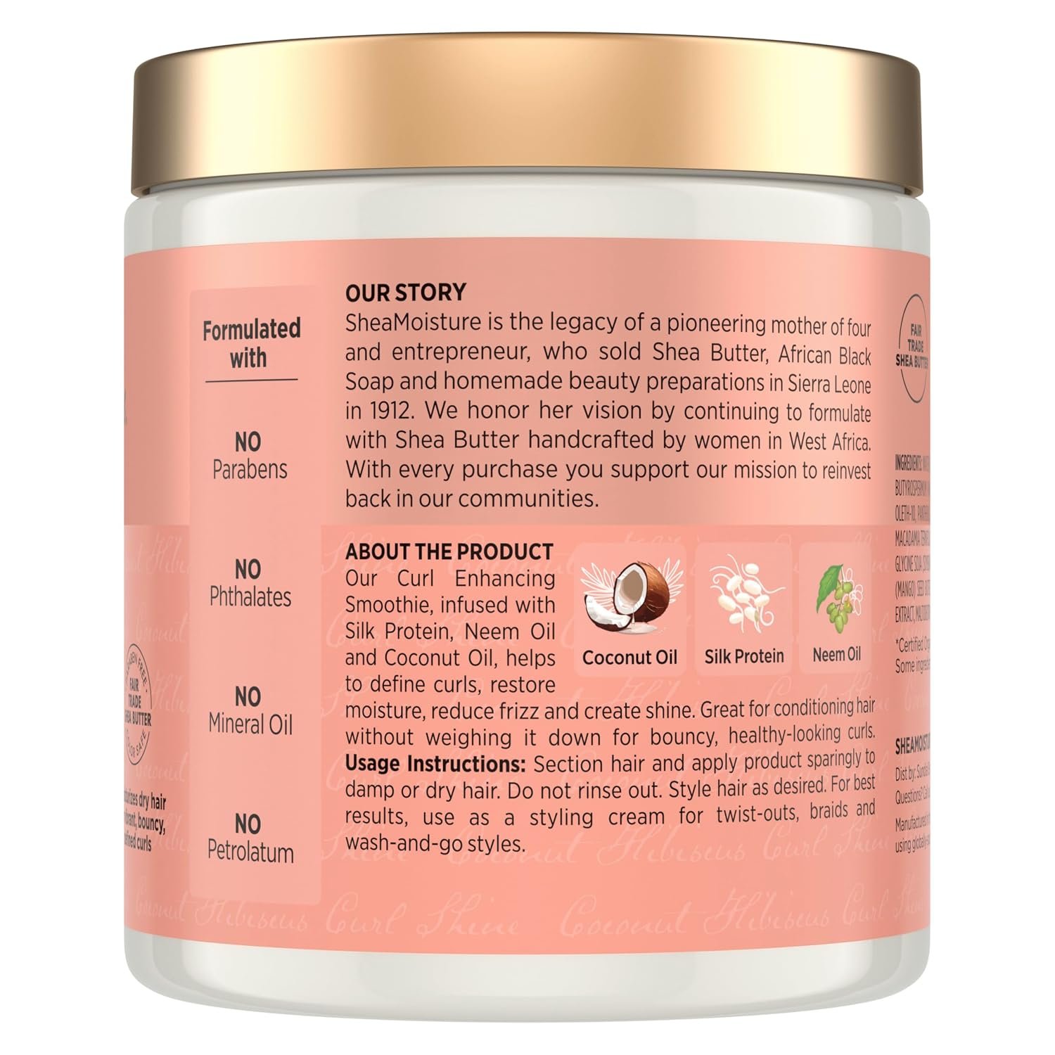 SheaMoisture Curl Enhancing Smoothie Hair Cream Coconut and Hibiscus for Thick, Curly Hair Sulfate Free and Paraben Free Curl Cream 20 oz - Image 2