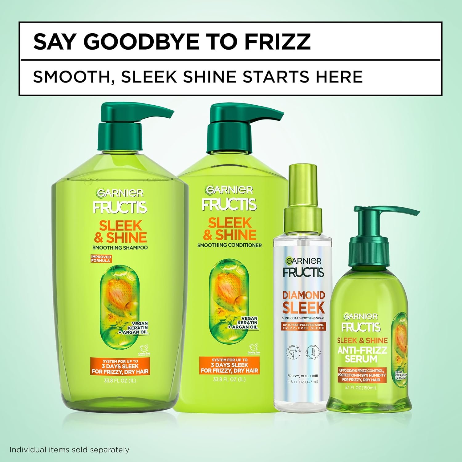 Garnier Fructis Sleek & Shine Anti-Frizz Hair Serum for Frizzy, Dry Hair, Leave-In Argan Oil Infused Formula with Up to 72HRs of Frizz Control, Smooths Flyaways & Boosts Hair Shine, 5.1 Fl Oz - Image 5