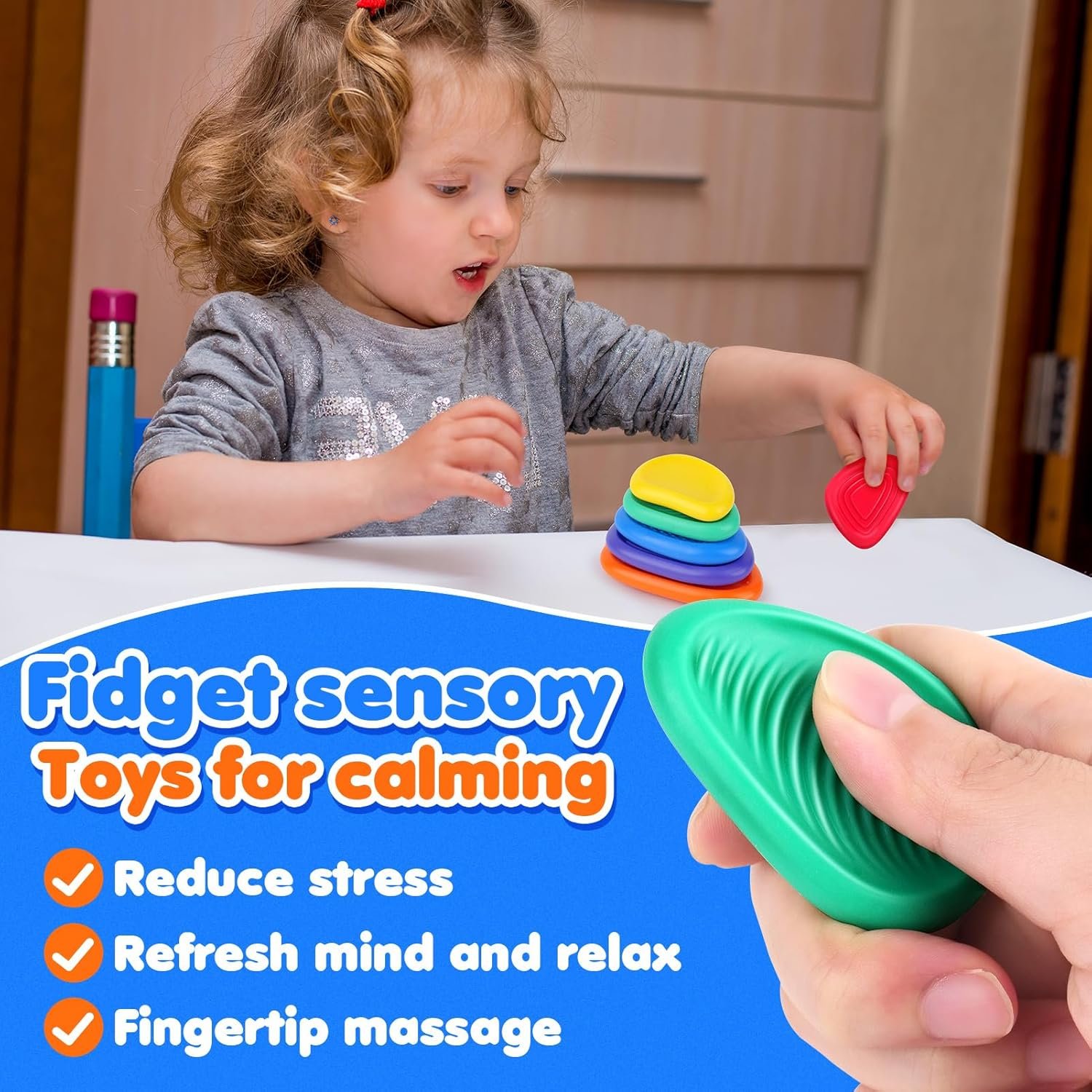 Fidget Toys Sensory Stone for Kids: 6 Pack Textured Soft Worry Stone for Autism Kids Calming - Fidget Stress Toys for Students Stress Relief - Small Prizes Fidget Toys - Image 5