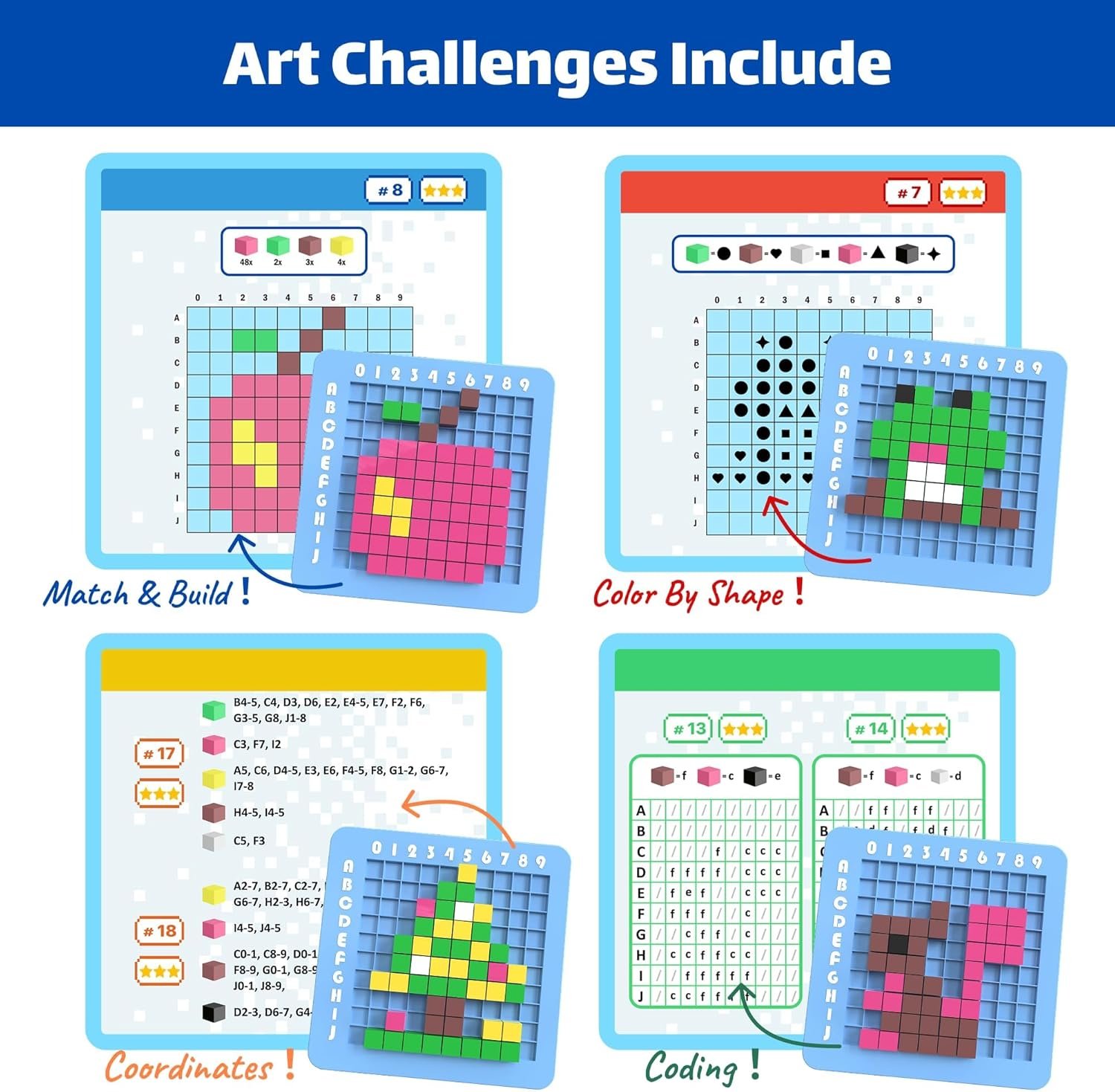 STEM Toys Pixel Art Kit for Kids - Arts and Crafts for Boys & Girls - Educational Science Kits & STEM Activities for Kids Ages 5-8-12 Gifts for 5, 6, 7, 8, 9, 10 Year Old - Brain Teasers Toy (Medium) - Image 3